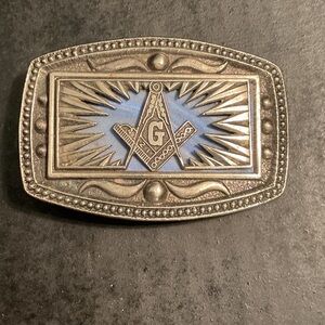 Silver and Blue Masonic Belt Buckle